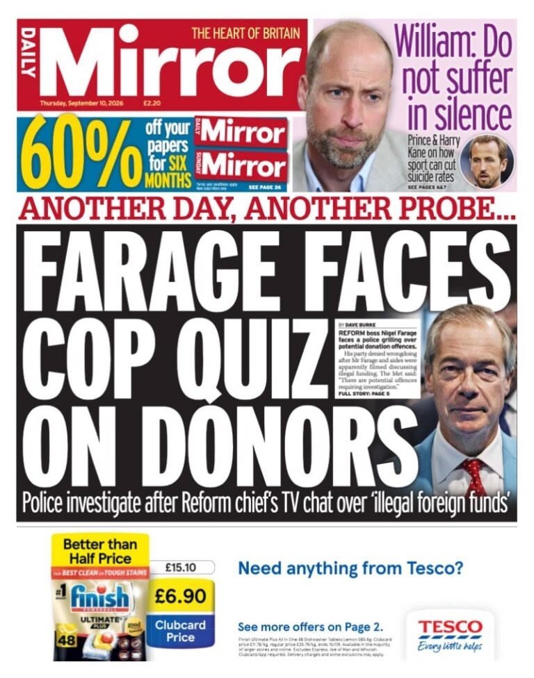 Daily Mirror front page