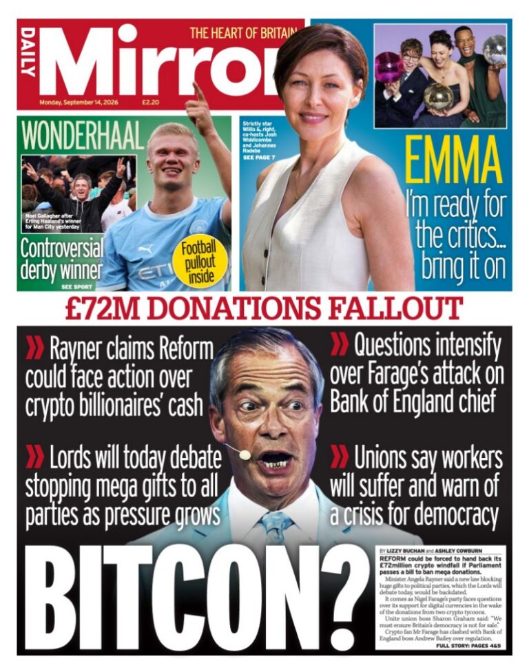 Daily Mirror front page